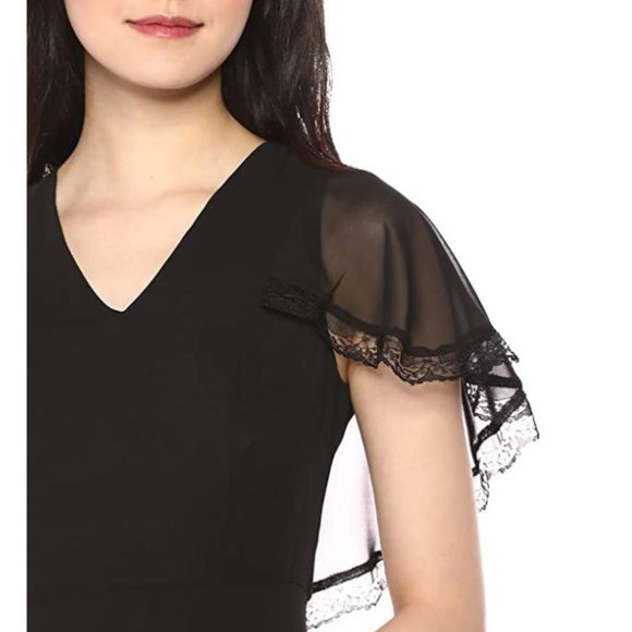 Nanette Lepore Cape Sleeve w Lace Chiffon Dress 6 - Picture 4 of 12